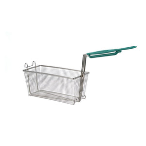 TWIN BASKET, FRONT HOOK, NICKEL W/ GREEN COATED HANDLE,
13-1/4" X 6-1/2" x 5-7/8" DEEP
HEIGHT FROM TIP OF HANDLE (THE HIGHEST POINT) TO BOTTOM OF
BASKET 12-7/8"
PITCO
FRYER 147, 147UFM, E7, E7B, E14, E14-(2,3UFM), E14B,
E14B-2, E147, E147(UFA,UFM), HE(7,14,147),
PM14, PR14, 35C, 40SS. SERIES: 7,14