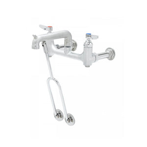 SB-0650-BSTR - T&S BRASS SERVICE SINK FAUCET, WALL MOUNT, 8" CENTERS, BUILT-IN STOPS, WALL BRACE, ROUGH CHROME, 18.45GPM, 20-125PSI.